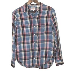 Levis Women’s Button Up Flannel Shirt Blue Plaid Boyfriend Fit Size XS